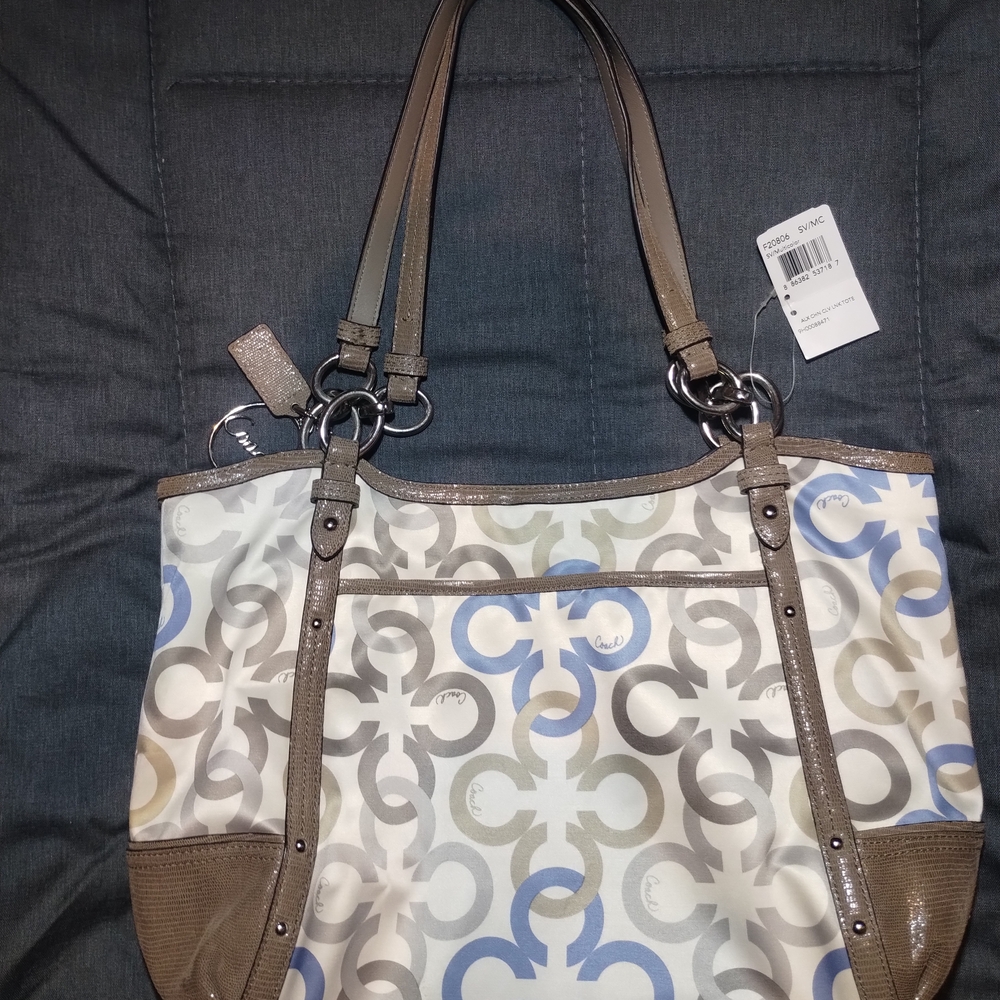 Coach Signature Tote Bag - Cream, Brown, and Blue - Picture 6 of 6